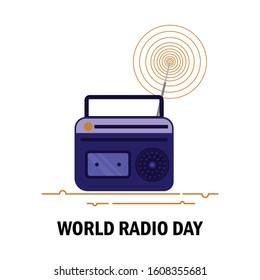 World Radio Day vector with a radio and radiating waves antenna, isolated in white background
