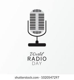 world radio day vector template for holiday with text and retro microphone on white background