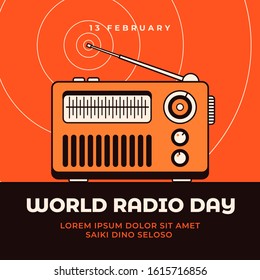 World Radio Day Vintage Retro Poster Background Design Vector Illustration