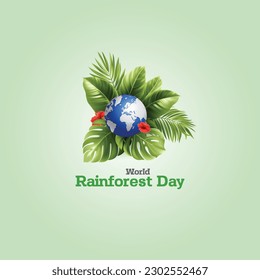 World Rainforest Day vector illustration. Rainforest Day social media template, banner, poster, postcard design.