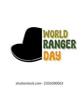 Caligrafía de texto vectorial del Día Mundial del Ránger, tipografía, inscripción de letras del Día Mundial del Ránger, clipart del Día Mundial del Ránger, ilustración vectorial de sombrero de Ránger