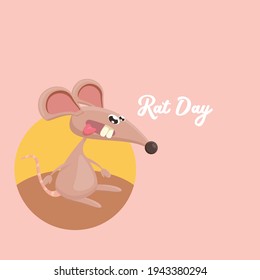 Banner del Día Mundial de la Rata con el divertido animal de ratón de dibujos animados Vector aislado en un fondo rosado. Pequeño personaje de ratones sonrientes