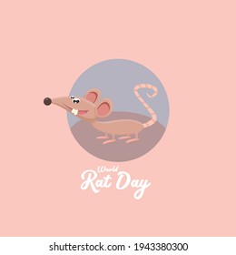 Banner del Día Mundial de la Rata con el divertido animal de ratón de dibujos animados Vector aislado en un fondo rosado. Pequeño personaje de ratones sonrientes