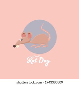 Banner del Día Mundial de la Rata con el divertido animal de ratón de dibujos animados Vector aislado en un fondo rosado. Pequeño personaje de ratones sonrientes