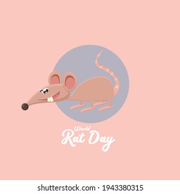 World Rat Day banner with Vector cartoon funny mouse animal isolated on pink background. Little cute smiling mice character