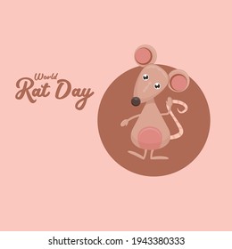 World Rat Day banner with Vector cartoon funny mouse animal isolated on pink background. Little cute smiling mice character