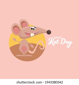 World Rat Day banner with Vector cartoon funny mouse animal isolated on pink background. Little cute smiling mice character