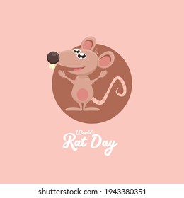 World Rat Day banner with Vector cartoon funny mouse animal isolated on pink background. Little cute smiling mice character