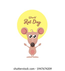 World Rat Day banner with Vector cartoon funny mouse animal isolated on white background. Little cute smiling mice character