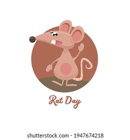 Banner del Día Mundial de la Rata con el divertido animal de ratón de dibujos animados Vector aislado en fondo blanco. Pequeño personaje de ratones sonrientes