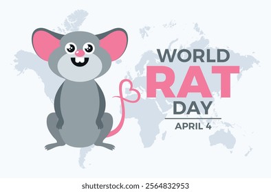 World Rat Day poster vector illustration. Cute smiling rat cartoon character. Cheerful happy mouse icon vector. Template for background, banner, card. April 4. Important day