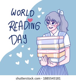 World reading day concept design of vector. Cartoon illustration.