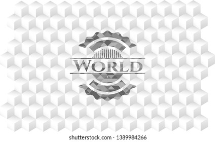 World realistic grey emblem with cube white background