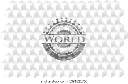 World realistic grey emblem with cube white background