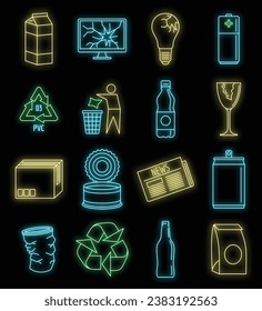 World recycles day icon set. Outline set of world recycles day vector icons neon color on black