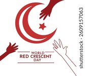 World Red Crescent Day: Artistic rendition for the day, The design highlights a crescent moon, star, and hands, symbolizes giving. Ideal for educational materials, articles, or promotional content.