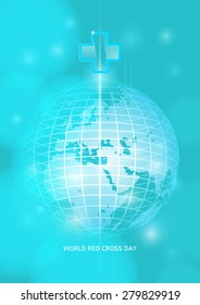 World Red Cross Day: Earth digitally generated image and red cross of light blue background.
World Map: Elements of this image furnished by NASA