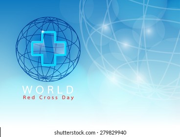 World Red Cross Day: Earth digitally generated image and red cross of blue background
