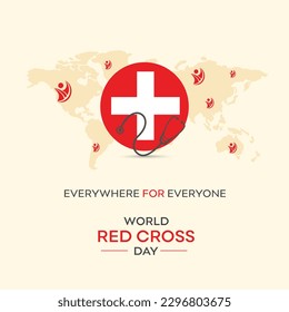 World Red Cross Day, May 8th, World Map with Red Cross People icon, Social Media Digital Template, Vector Community
