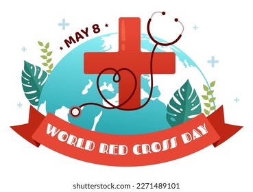 Día Mundial de la Cruz Roja, 8 de mayo Ilustración a la salud médica y suministro de sangre a mano para pancartas web o plantillas de páginas de aterrizaje