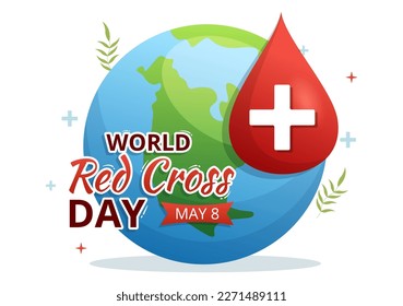 Día Mundial de la Cruz Roja, 8 de mayo Ilustración a la salud médica y suministro de sangre a mano para pancartas web o plantillas de páginas de aterrizaje