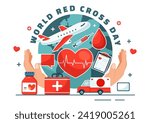 World Red Cross Day Vector Illustration on May 8 to Blood Donation in Healthcare Flat Cartoon Background Design