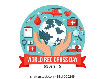 World Red Cross Day Vector Illustration on May 8 to Blood Donation in Healthcare Flat Cartoon Background Design