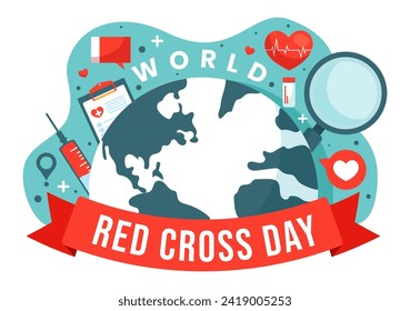 Ilustración de vectores del Día Mundial de la Cruz Roja el 8 de mayo para donación de sangre en atención médica Diseño de fondo de caricatura plana