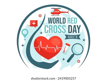 World Red Cross Day Vector Illustration on May 8 to Blood Donation in Healthcare Flat Cartoon Background Design