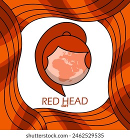 World Red Head Day event banner. Illustration of the earth with red hair in frame on white background to celebrate on May 26th