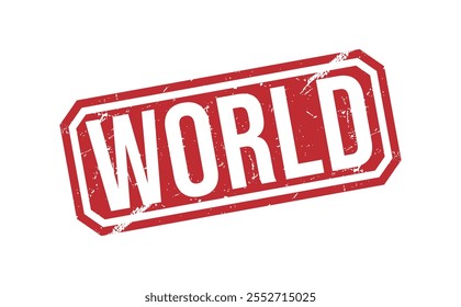 MUNDO Sello de goma rojo sobre fondo blanco. SIGNO DE SELLO MUNDIAL. Sello del MUNDO.