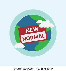 World with red tag for "New Normal" Vector design