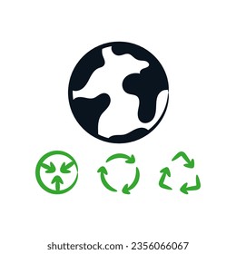 World reduce reuse recycle hand drawn line art. Environmental sustainable concept of waste management. Vector illustration