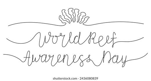 World Reef Awareness Day banner in ole line art. Holiday concept. Template for background card, poster with text inscription. Vector outline illustration with coral silhouette.