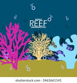 World Reef Awareness Day event banner. illustration of an underwater atmosphere full of colorful coral rocks to celebrate on June 1st