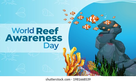 World Reef Awareness Day am 01. Juni 2001 Geschäftsbroschüre Flyer Banner Design horizontale Vorlage Vektorgrafik, Titelpräsentation abstrakt, moderne Publikation Poster und Flaggen-Banner, Layout in Rechteck-Größe.