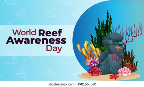 World Reef Awareness Day on june 01 business brochure flyer banner design horizontal template vector, cover presentation abstract, modern publication poster and flag-banner, layout in rectangle size.