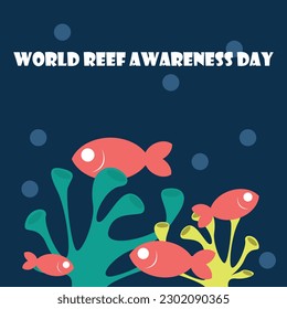 World Reef Awareness Day under water ocean with coral reef and fish and bubbles