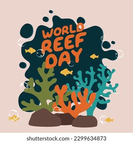 Design-Vorlage für den World Reef Day zum Feiern. World Reef Day Vektordesign. Reef, Vektorgrafik mit Blase und Fisch. flaches Vektordesign.