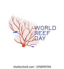 World reef day. Marine life problems. Coral reef dying. Underwater world ecological crisis. Corals bleaching. Ocean warming. Graphic design in a flat cartoon style. Vector illustration