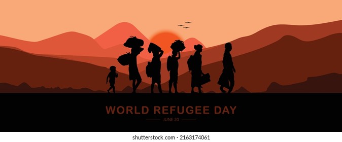 Día Mundial de los Refugiados. 20 de junio vectorial. Antecedentes del concepto del Día Internacional de la Inmigración. Ilustración plana del Día del Refugiado para diseño web, banner, etc.