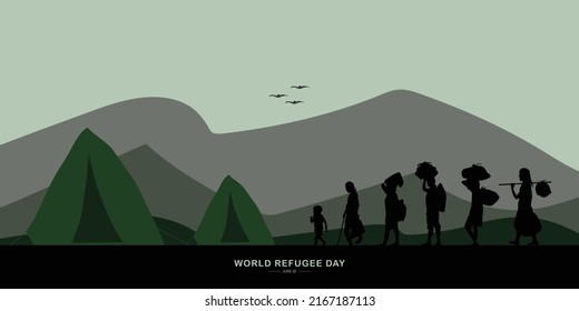 Día Mundial de los Refugiados. 20 de junio vectorial. Antecedentes del concepto del Día Internacional de la Inmigración. Ilustración plana del Día del Refugiado para diseño web, banner, etc.