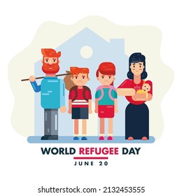 World Refugee Day 20th June, family of people in war crisis vector illustration poster banner design