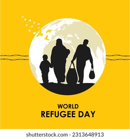 World refugee day background with women walking with their kids walking seek home.Web, Digital, etc. Due to war, climate change, vector illustration. 3D illustrations.