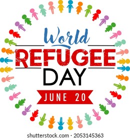Bandera del Día Mundial de los Refugiados con diferentes colores de personas firman ilustración