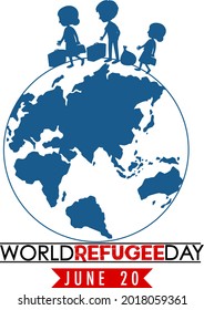 World Refugee Day banner with globe sign on white background illustration