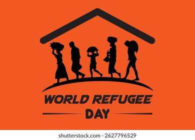 World Refugee Day Banner with Silhouettes of Displaced Families and Children