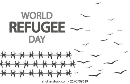 World Refugee Day barbed wire and birds, vector art illustration.