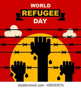 World refugee day campaign poster. Refugee awareness poster template