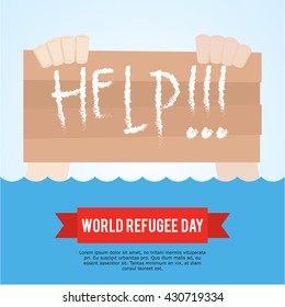 World refugee day campaign poster. Refugee awareness poster template